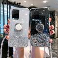 Casinglee for VIVO Y21 case Shiny Ring Glitter Soft Transparent Holder Stand Back cover with String for VIVO Y21 Phone cases cover Stars Moon Girls For girls and Boys. 