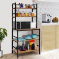 5 Tier Kitchen Rack (5.5 Ft) - Engineered Wood Floor Standing Storage Shelf with Sturdy Metal Frame for Living Room, Study Room Multipurpose Baker’s Rack L 2.5 x B 1.2 Ft - Wood Colour. 