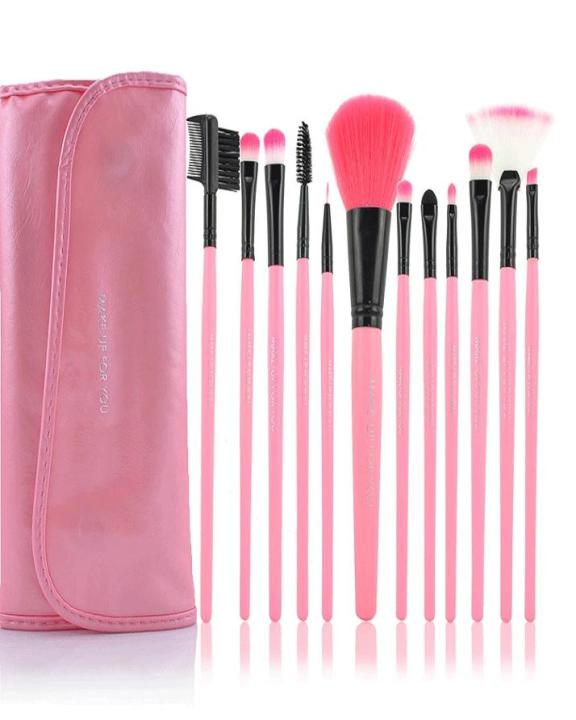 12 Pieces Makeup Brushes Set With Beautiful Pink Pouch