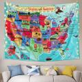 United States Map Tapestry Cartoon America USA State Distribution Colorful Educational Tapestry Wall Hanging for Kids Bedroom. 