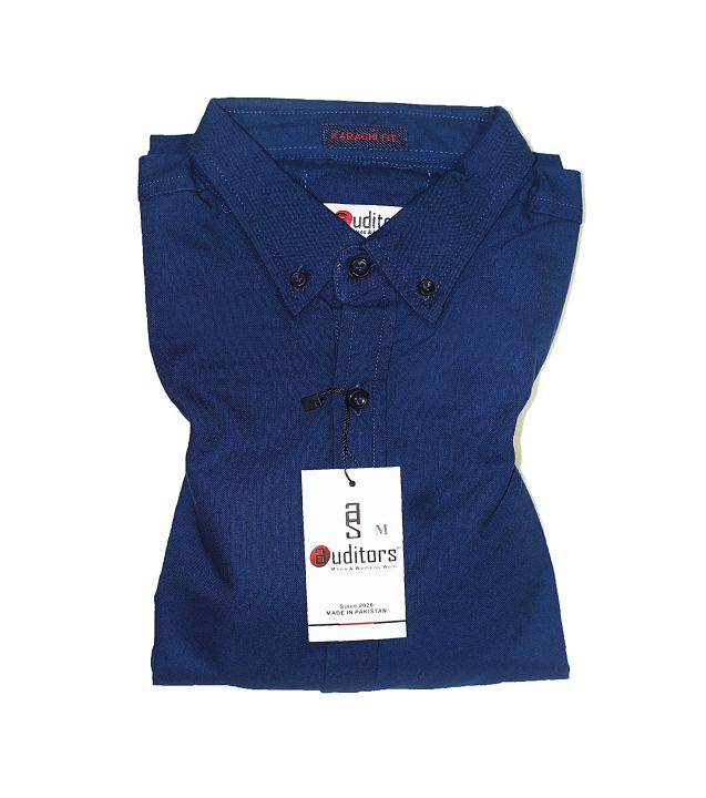 Auditors®️ Mens Semi-Formal Plain Cotton Chambray Shirt Navy Blue Colour 100% Pure Cotton Chambray Fabric - Code AMS-178