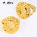 AYONG Arab Gold Color Coin Rings 18k Gold Plated Dubai African Luxury Jewelry for Women Bridal Wedding Party Gifts. 