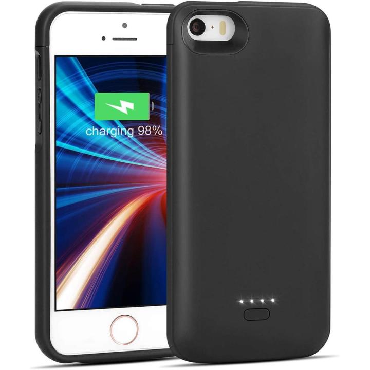 iPhone 5/5S/SE Battery Case, Wavypo 4000mAh Charging Case Slim Rechargeable Charger Case External Battery Pack Portable Power Protective Case for iPhone 5, 5S, SE-Black