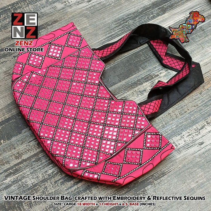 Pakistani Sindhi Fashion Traditional Wear Embroidered Large Purse Shoulder Hand Boho Bag for Adult Females Girls Women  Vintage ZENZ