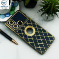 Xiaomi Redmi 12c / Golden Electroplating Rohmbus Pattern Case / Silk Shine Camera Protection / Soft Case With Logo Hole / Mobile Cover. 