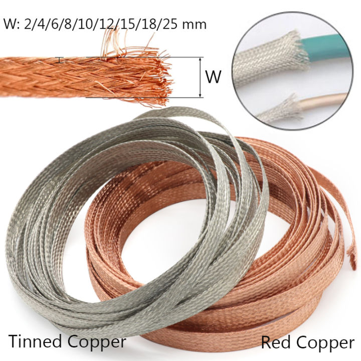 1/5/10m Copper Braided Sleeve Tinned Plating 4 6 8 10 15 18 25 Mm Expandable Metal Sheath Screening Wire Cable Shielded