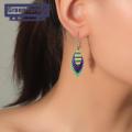 Green forest Hook Earrings Colorful 3-layered Faux Leather Hook Earrings. 