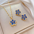 Elegant 2pcs Ladies Stainless Steel Flower Pendant Necklace Earring Set Suitable for Girls Stainless Steel Versatile Jewelry Accessories. 