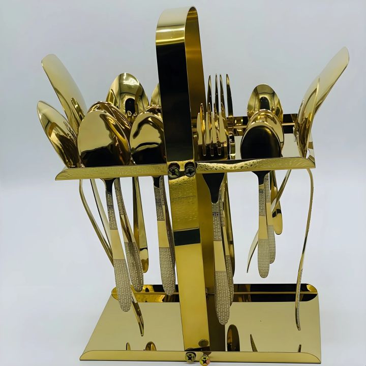 Golden Laser Cutlery Set | Fancy Stainless Steel Flatware Set | Elegant ...