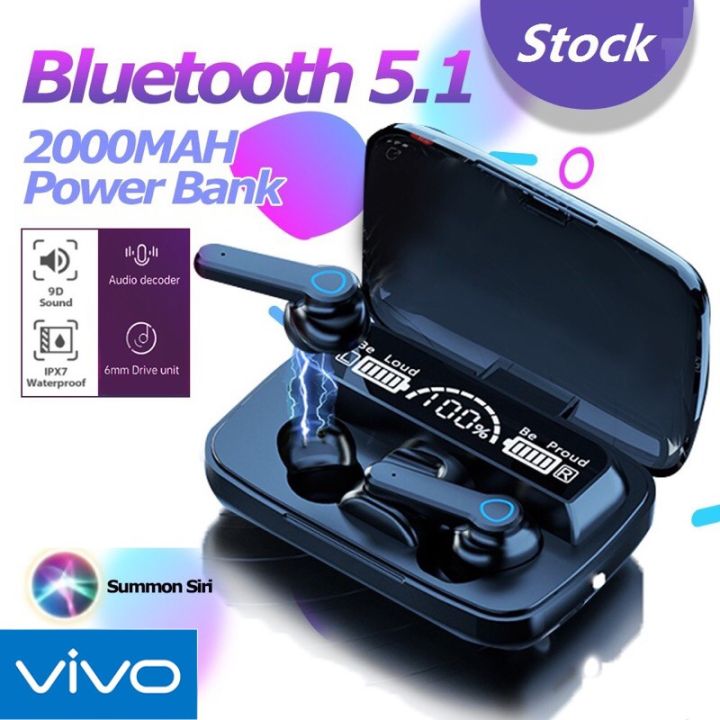 【COD+Ready Stock + FREE Shipping 】 VIVO TWS M19 bluetooth earphone 5.3 Waterproof Wireless Headphone 9D Stereo Sports Earbuds LED Microphoe