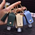 Portable 11 Color Plastic With Tassels Travel Keyring Keychain Holder Empty Bottle Hand Sanitizer Holder PU leather Cover. 