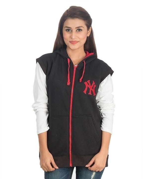 Black Cotton & Fleece Zipper Hoodie For Women1