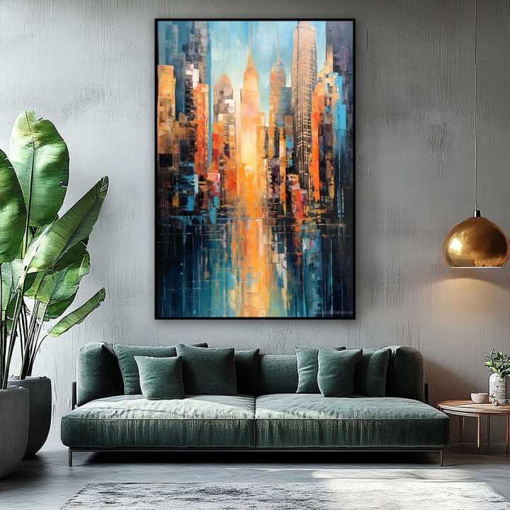Abstract Cityscape painting print in solid frame , Office Wall Art, Poster Painting ,Textured Painting , Wall Decor Living Room, Home Decor , Ready to hang Painting
