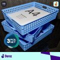 Italian Multipurpose PACK OF 3 Rectangular Storage Baskets with Handles For Home, Wardrobe, Kitchen, Office, Classroom - Premium Quality Plastic Drop-Resistant Organizer Bin - Flat Desk Tray Fits A4 Size Papers, Letters, Books, Files - Decent Colors Range. 