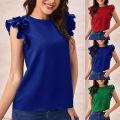 Female Summer Tops Shirt Ruffle Sleeves Solid Green Red Elegant Blouse Women Lady Streetwear Y2k Top Crewneck Shirts. 