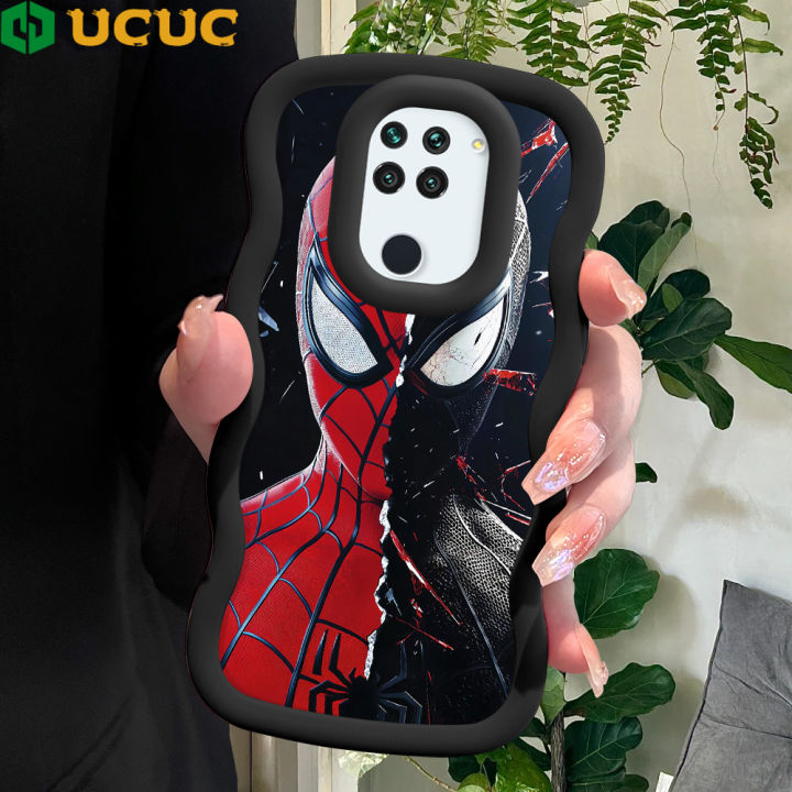 UCUC for Redmi Note 9 Back Cover Red Black Spider Man Creative Candy Color Wave Silicon Phone Protective Case