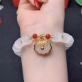Douyin longevity lock safe lock bracelet white jade beaded female niche design Chinese style literature retro bracelet. 