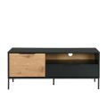Sleek 1 Door 1 Drawer TV Cabinet in Black Oak Finish | Matte Black TV Stand Table, Wooden TV Unit, LED TV Console, and Media Stand for a Contemporary Entertainment Center. 