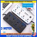 Type-C Universal Extension Lead with Multiple Function,UK Plug 3 Pin Socket Outlet with 6 Gang  3 USB Port  1 Type-C Port,1.8M Cable Power Strip for Home,Kitchen,and Office(White). 