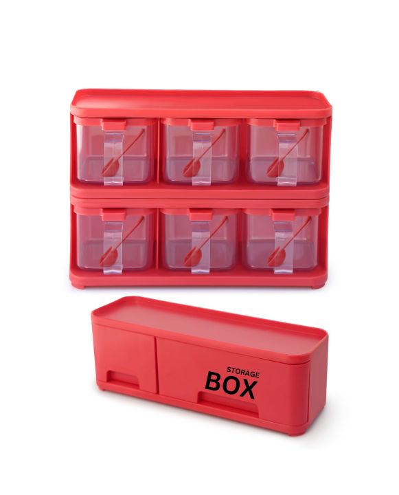 PrettyNeat Storage Box Condiments & Spice Rack With 6 Spice Jars And