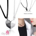 Heavy Metal Magnetic Heart Pendant Necklace gift for Friends Couples Pair of 2 Locket with Gift Box. 