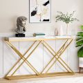 White Narrow Sofa Table Behind Couch, Wood Entryway Console Table with Metal Leg coffee Table X Model console STM. 