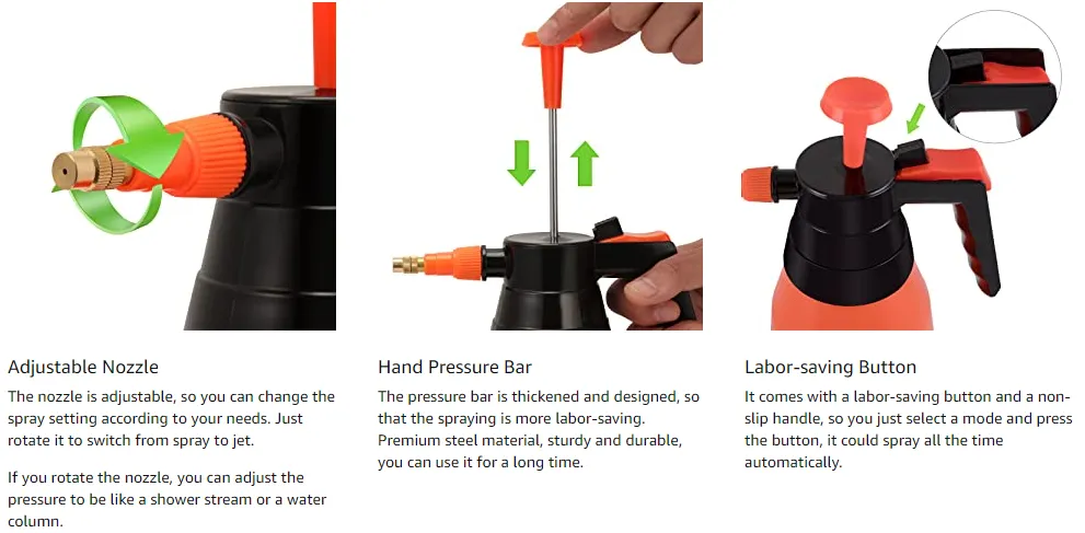 Portable Pressure Sprayer 1/1.5/2L Garden Watering Tool with Adjustable ...