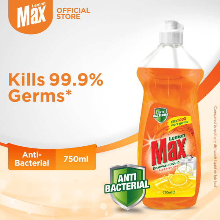 Lemon Max Anti-Bacterial Dishwash Liquid Bottle 750ml