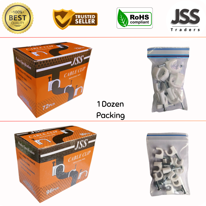 JSS Traders Box of Heavy Duty Durable Nail Cable Clips WIre clips 4mm to 14mm Nail Clips for Cable Management/Wire Management DIY And Outdoor Use Steel Nail Clips Cable Holders PVC Material DozenPack Cable Clips for Home and Office Use Cord Organizer