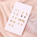 LI 9 Pairs Women Ear Studs Lady Fashion Earrings Set Artificial Diamond Inlaid Star Moon Round Love Shape. 