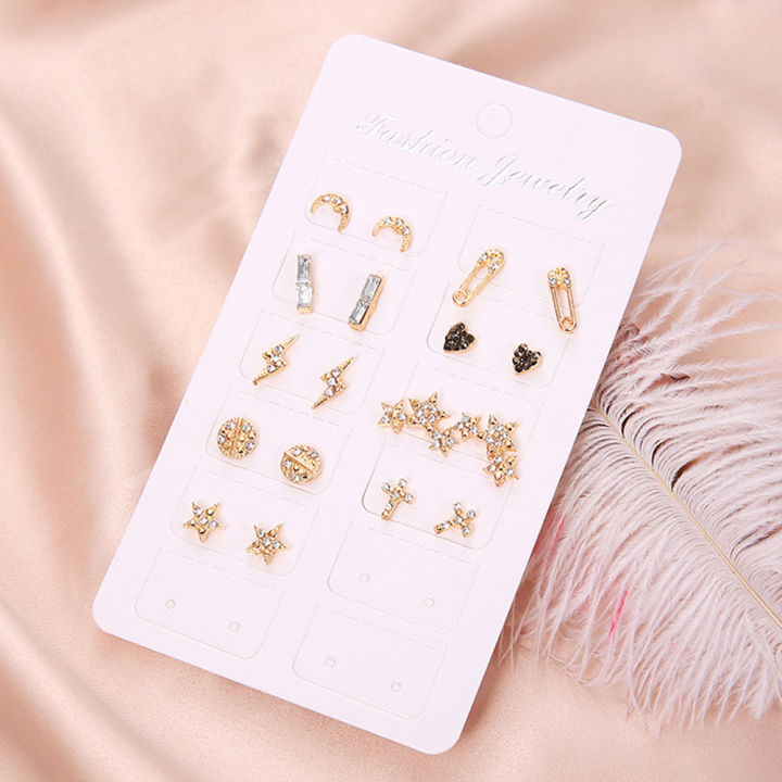LI%209%20Pairs%20Women%20Ear%20Studs%20Lady%20Fashion%20Earrings%20Set%20Artificial%20Diamond%20Inlaid%20Star%20Moon%20Round%20Love%20Shape%20-%20Image%206