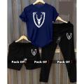 Pack of 3 Markhor Printed summer Tracksuit (T-Shirt + Trousers + Short). 