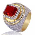 18k Gold Plated Cz Iced Out Cubic Zirconia Men's Ruby Ring For Men/. 