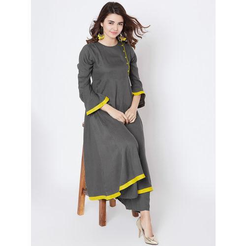 Grey solid anarkali kurti for Women