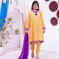 3-piece Dress Mustard Color Kattan Silk Suit, adorned with elegant paste print designs.. 