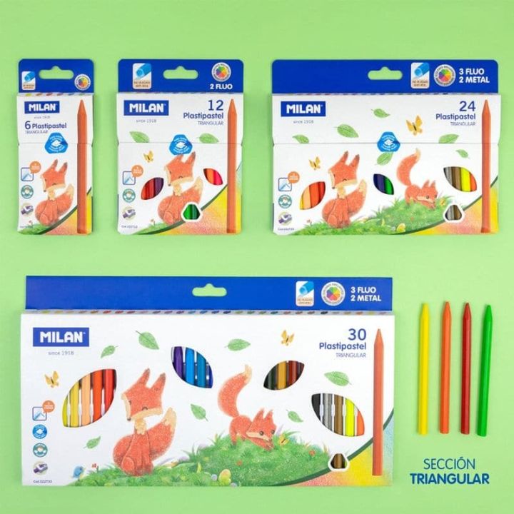 Milan Plasti Pastel Triangular Pencil Crayons Set pack of 12 or pack of 24 or pack of 30 or Best Cryons