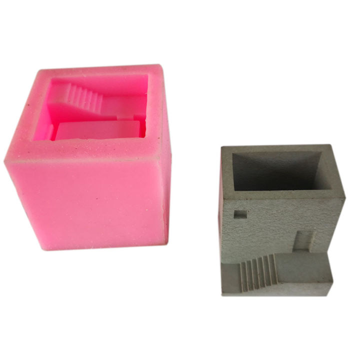 Small House Stairs Shaped Cement Pots Silicone Mold Nordic Style Stairs Type Flower Vase Mould
