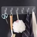 Self Adhesive Wall Mounted Sticky Hooks Strip with 6 Hooks for Kitchen Self Adhesive Transparent 6 Hooks Hanger, Self Adhesive Wall Mounted Sticky Hooks Strip for Kitchen, Transparent Wall Hooks Hanger. 