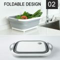Multifunction Chopping Boards, Collapsible Dish Tub Portable Washing Basin Bowl Draining Basket Space Saving Hamper Foldable Storage Container for Kitchen and Camping. 