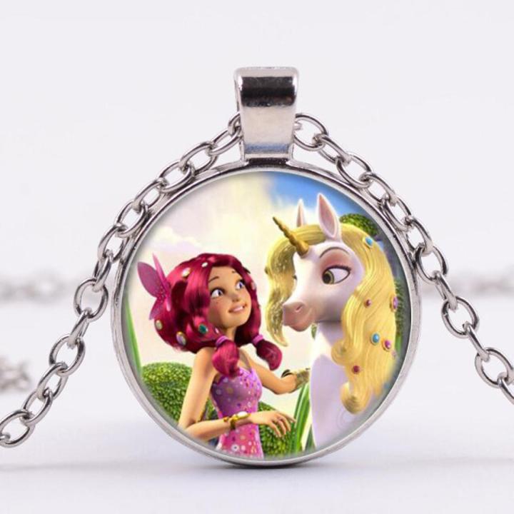 Mia And Me Cartoon Necklace Horse And Anime Poster Crystal Long Chain Jewelry For Kids Party Theme