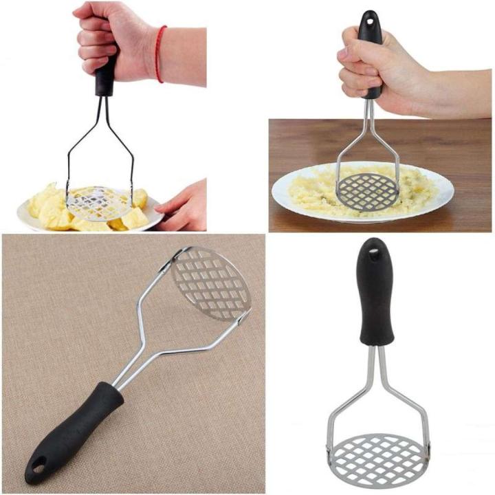 Potato Masher For Smooth Mashed Potatoes Steel Press Crusher Black Handle with Hanging Hole