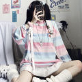 Women's Rainbow Striped T-shirt Loose Long-sleeved Casual Top. 