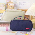 Nexvix Korean version simple hand-carried double-layer pencil case, oxford cloth solid color student stationery box, multi-function pencil case logo. 