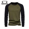 Men Elastic Cuffs T-shirt Men's Raglan Long Sleeve T-shirt O-neck Patchwork Color Pullover Tops Loose Fit Breathable Casual Tops Elastic Cuffs Round Neck T-shirt. 