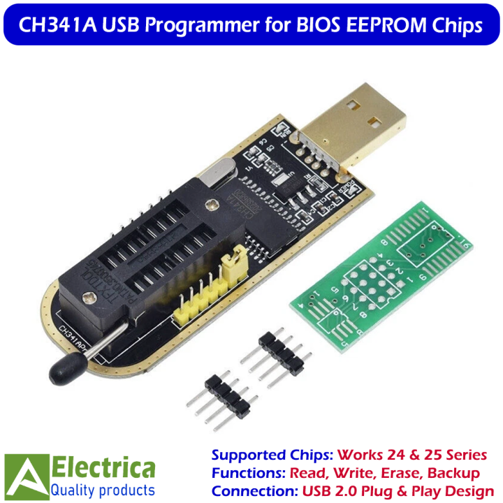 CH341A USB Programmer for 24 25 Series EEPROM Flash BIOS Chip Reader Writer with SOP8 Clip Support Windows Linux by Electrica