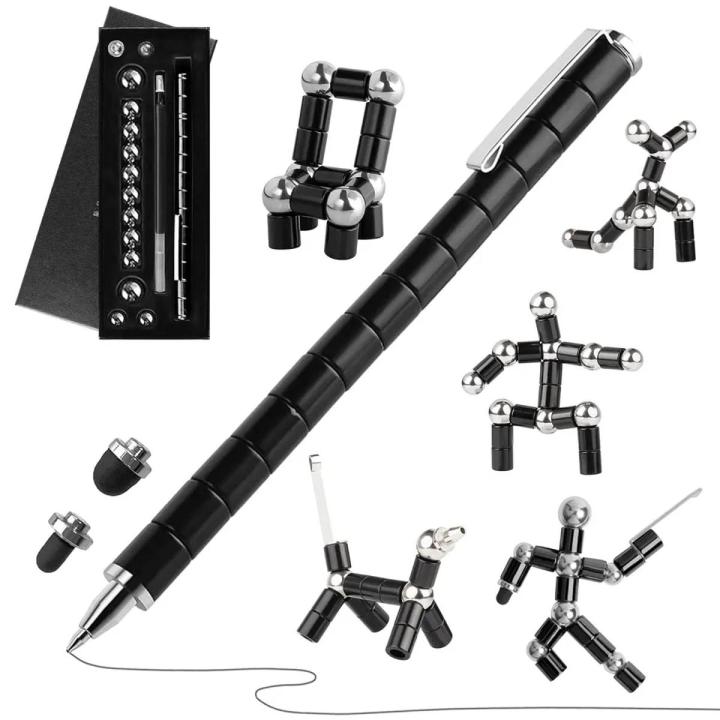 2 in 1 Magnetic Fidget Pen Toy Sculpture Building Blocks Pen Creative DIY Desktop Decoration Decompression Magnetic Touch Pen