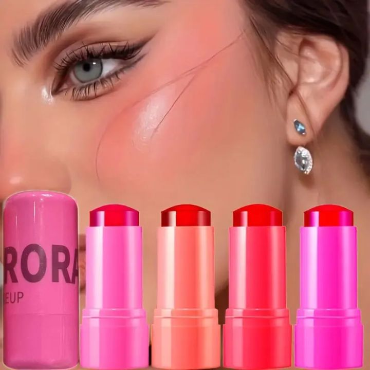 Waterproof Jelly Blush Stick Multi-function Cheek Lip Tint Makeup Moisturizing Lasting Red Pink Blusher Cosmetics