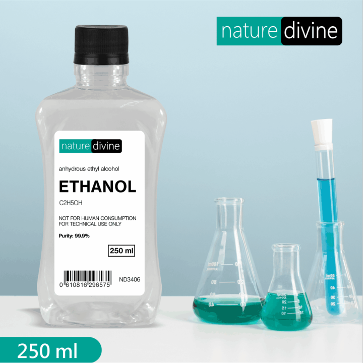 Nature Divine Ethanol 99.9% - Ethyl Alcohol for Cosmetics, Perfumes, Lab Use, Dilution, and Disinfectants 250 ml