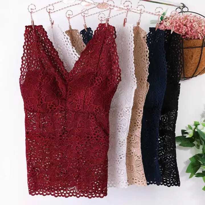 Floral Lace Wireless Padded Bralette Vest Top for Women