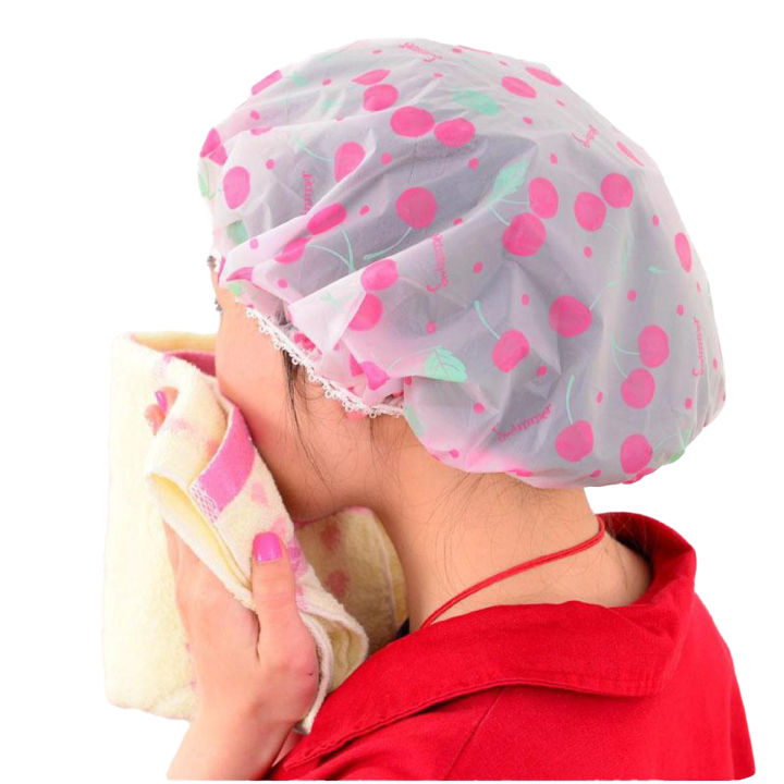 Shower Cap Cute Fashion Wave Point Bath Waterproof Shower Hat Dot Bath Hair Cover Hat Cap Gift